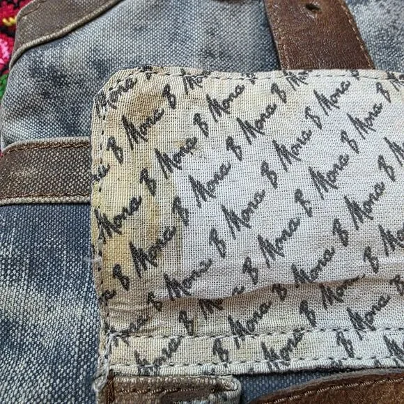 Mona B Collins Tote Bag Distressed Leather Denim Rustic Purse Handbag - Picture 14 of 14